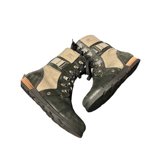 SOREL Women’s MAJOR CARLY Lace Up Leather Canvas Boot 8 Black Gray - Picture 3 of 7